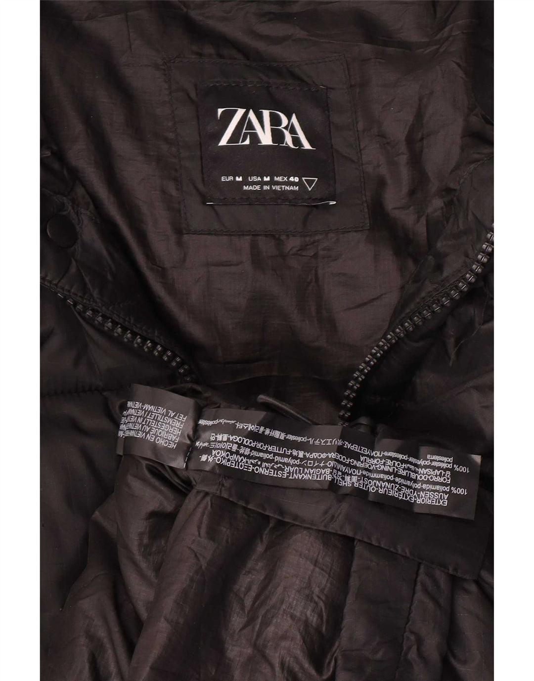 Zara Herren Wattierte Jacke UK 38 Medium Schwarz Polyamid