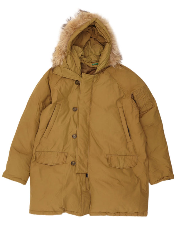 Benetton Herren Parka mit Kapuze, UK 42, XL, Khaki, Baumwolle, Winter