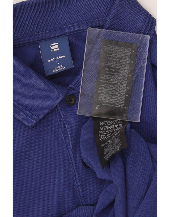 G-STAR Mens Long Sleeve Polo Shirt Large Blue Cotton