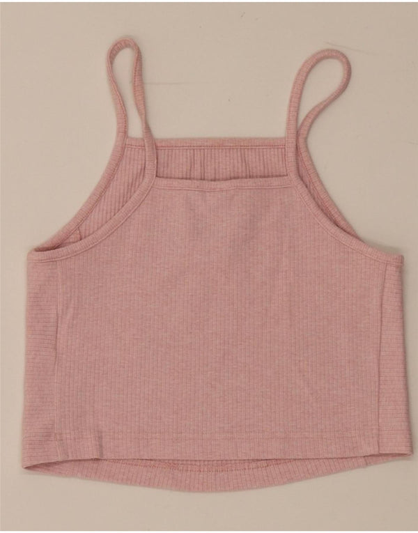 Adidas Damen Crop Cami Top UK 8/10 Small Rosa Baumwolle