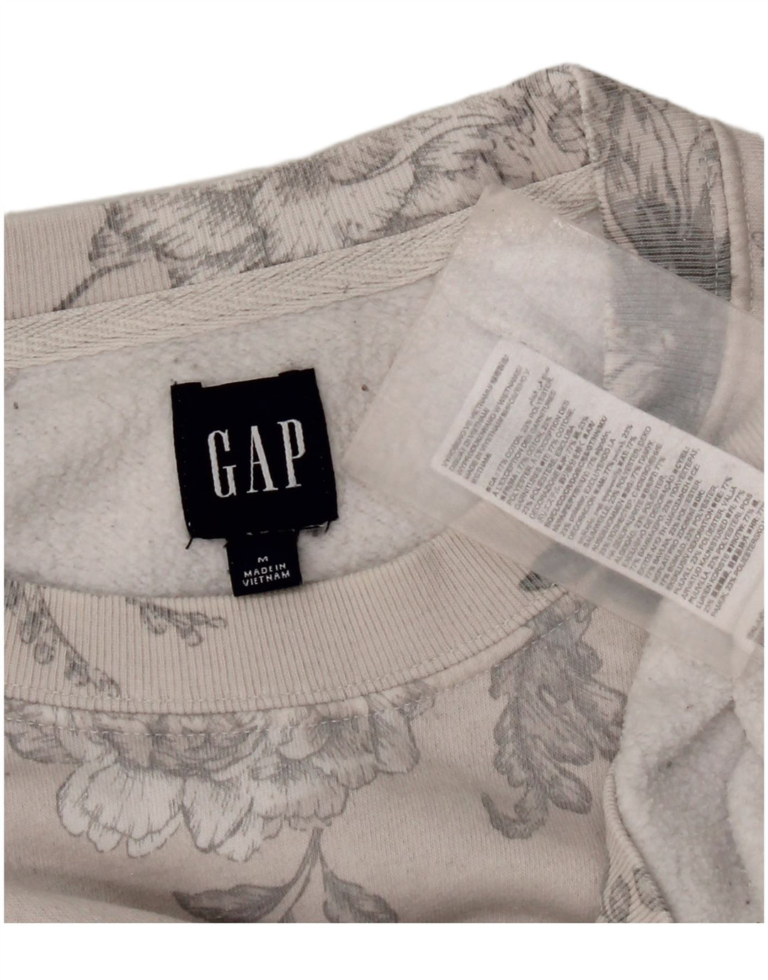 Gap Damen Sweatshirt-Pullover UK 14 Mittelgraue geblümte Baumwolle