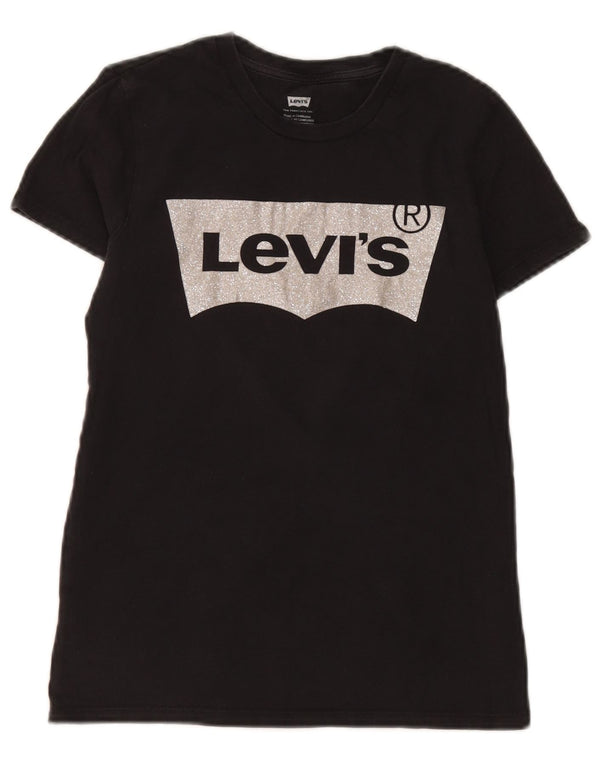 Levi's Damen Grafik-T-Shirt-Oberteil UK 6 XS Schwarz