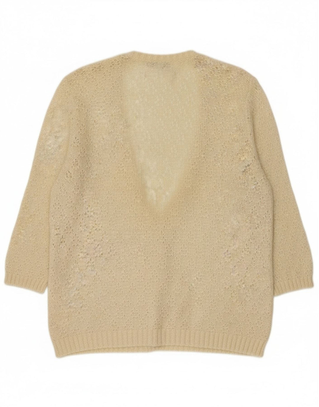 Vintage Damen 3/4 Ärmel Cardigan Pullover IT 44 Mittelbeige Viskose
