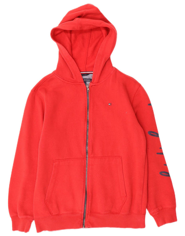 Tommy Hilfiger Jungen-Kapuzenpullover mit grafischem Reißverschluss, 15–16 Jahre, groß, rote Baumwolle