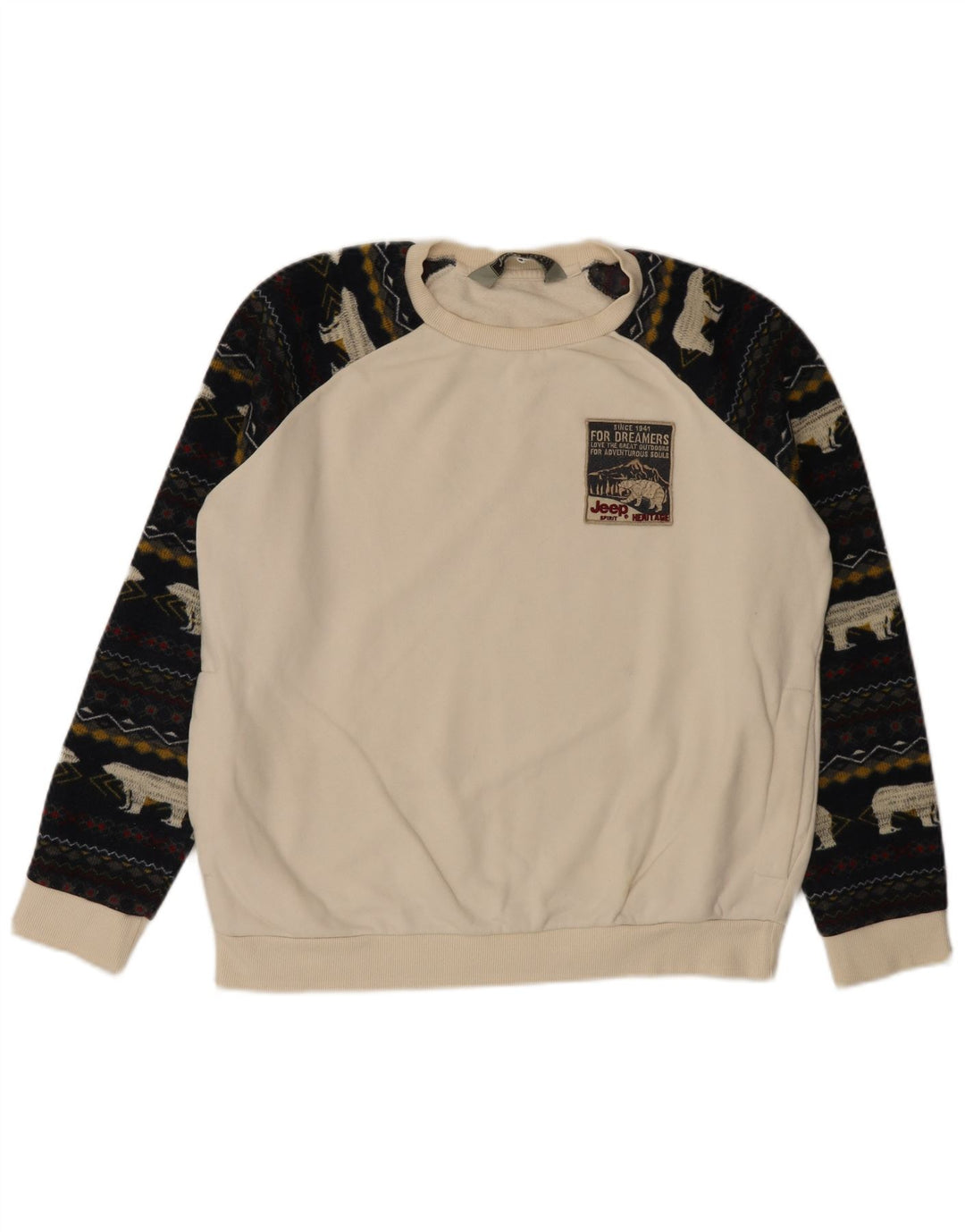Jeep Herren-Sweatshirt, Pullover, Größe L, Weiß, Fair Isle