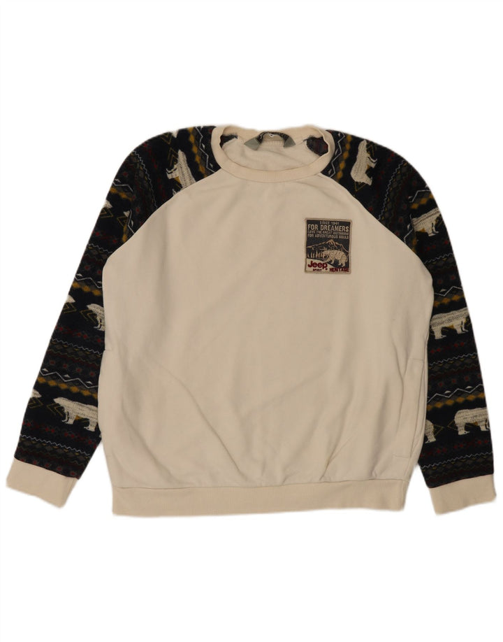Jeep Herren-Sweatshirt, Pullover, Größe L, Weiß, Fair Isle