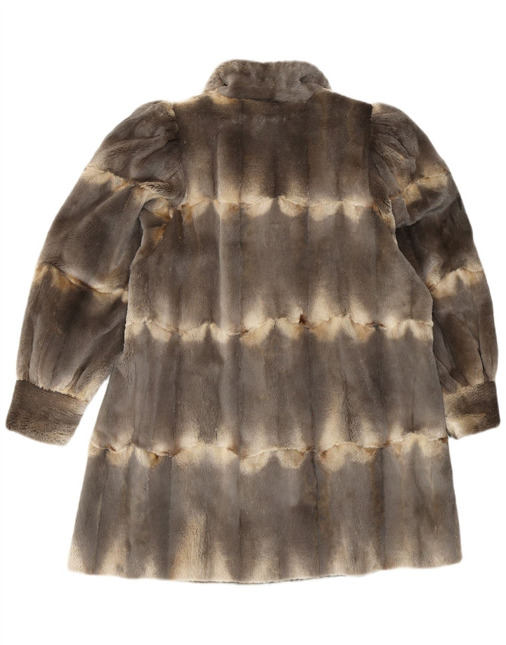 Vintage Damen Pelzmantel UK 14 Großes grau gestreiftes Leder