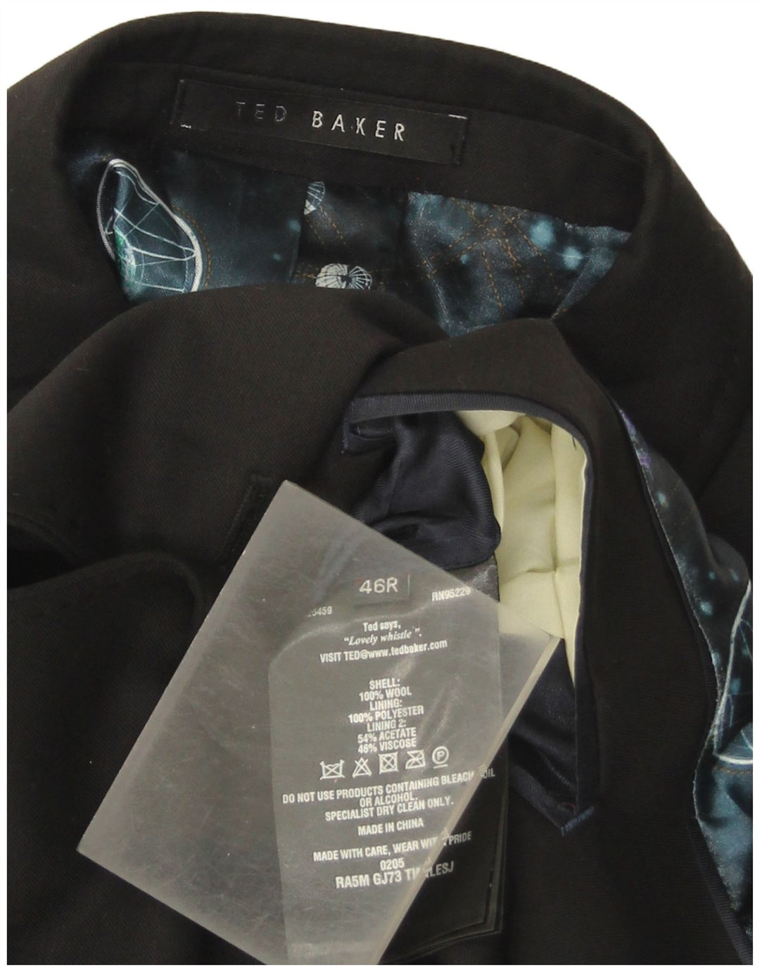 Ted Baker Herren-Blazer mit 2 Knöpfen, US 46, 3XL, schwarze Wolle