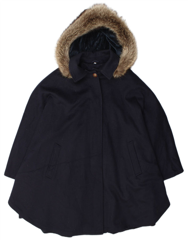 Mabrun Damen-Übergröße-Mantel mit Kapuze, IT 44, mittelmarineblaue Wolle