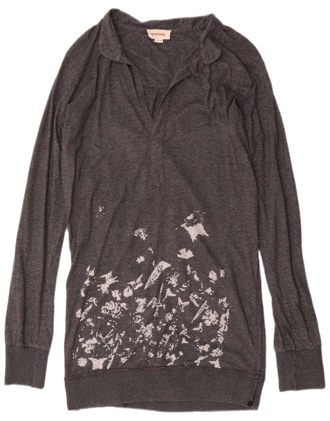 Diesel Damen Langarm-Polokleid UK 14 Mittelgrau gefleckt