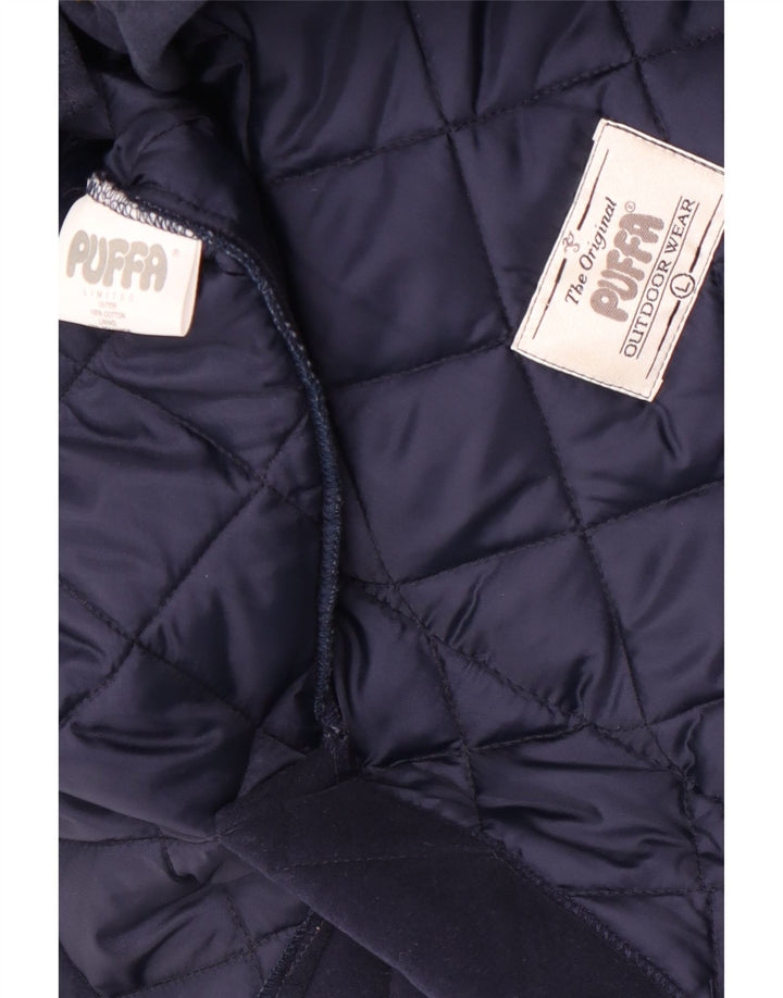 Puffa Damen Steppjacke UK 16 Large Marineblaue Baumwolle