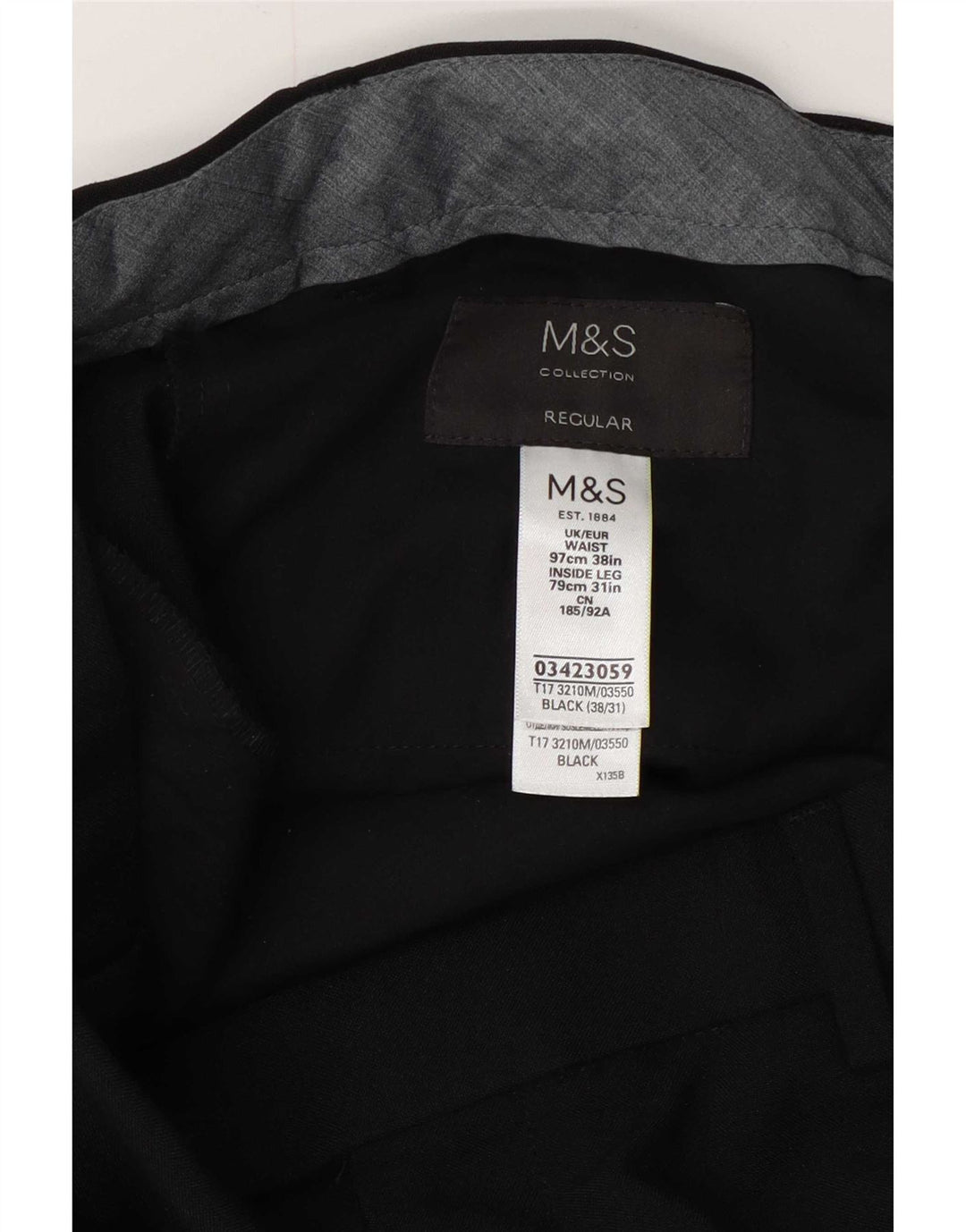 Marks & Spencer Herren-Anzughose, normal, W38, L31, Schwarz, Polyester