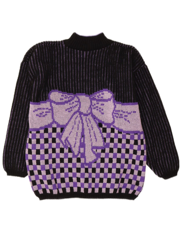 Vintage Damen Rollkragenpullover Pullover UK 14 Mittellila Geometrisch