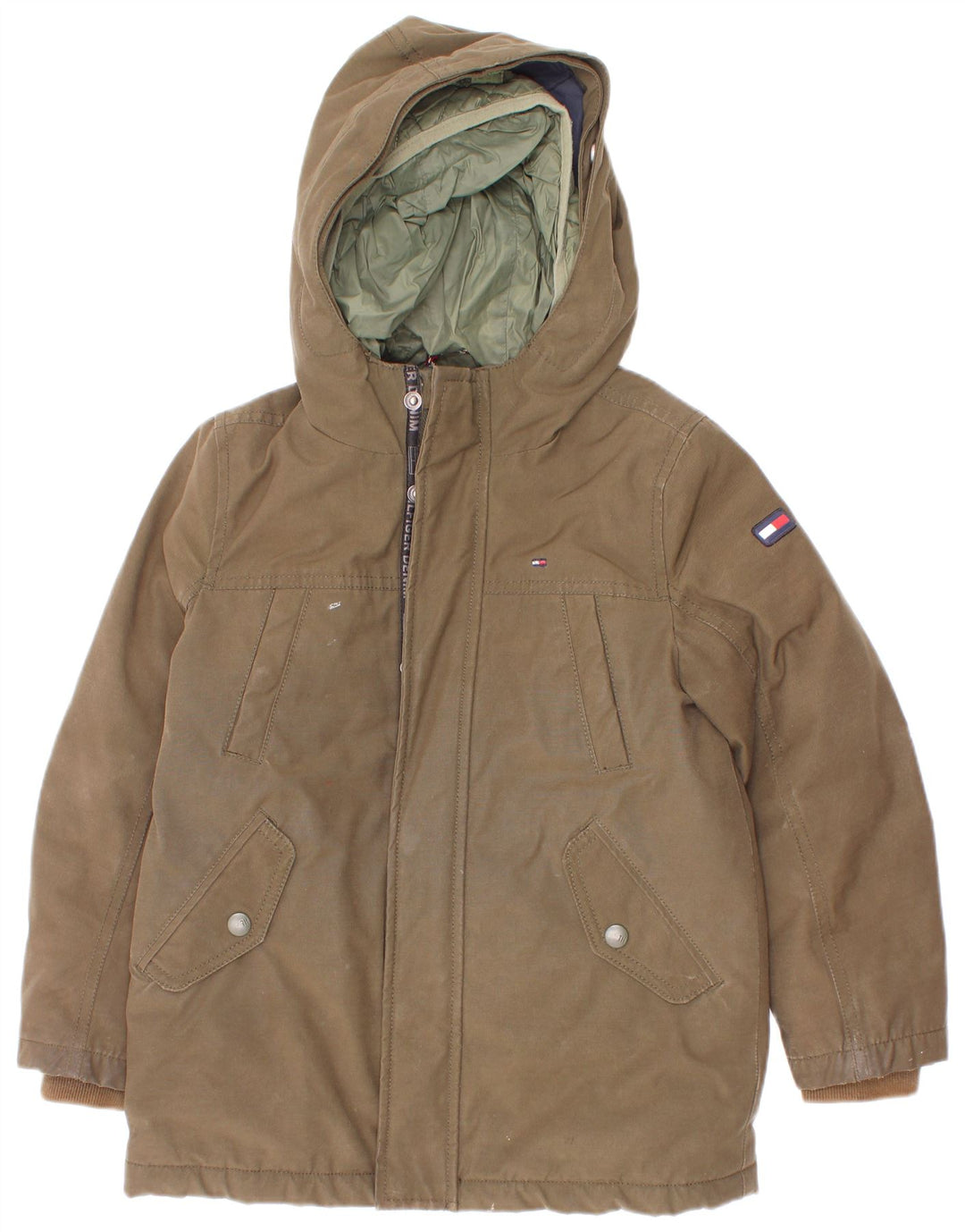 Tommy Hilfiger Jungen-Parka mit Kapuze, 5–6 Jahre, Khaki, Polyester