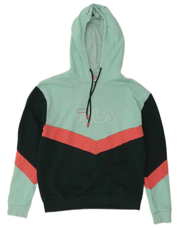 Fila Womens Graphic Hoodie Pullover UK 14 Mitteltürkis Colourblock Baumwolle