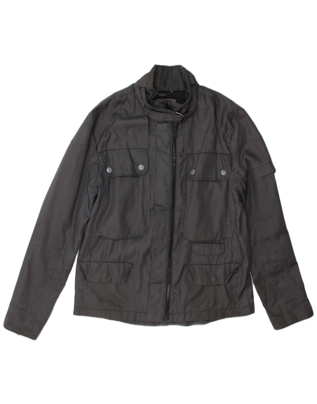 Dkny Herren-Utility-Jacke UK 40 Large Graues Hahnentritt-Polyester