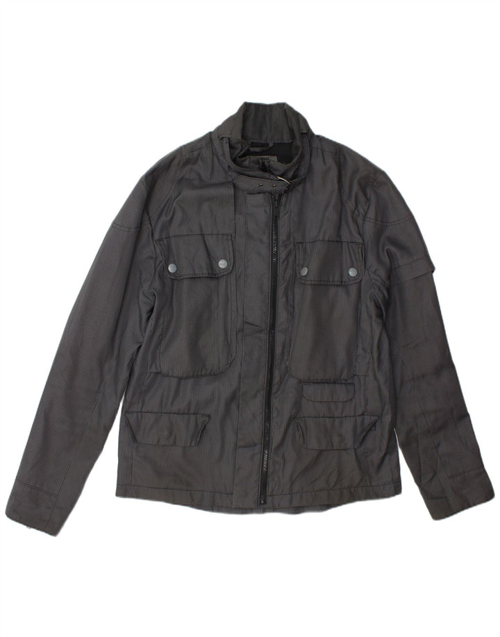 Dkny Herren-Utility-Jacke UK 40 Large Graues Hahnentritt-Polyester