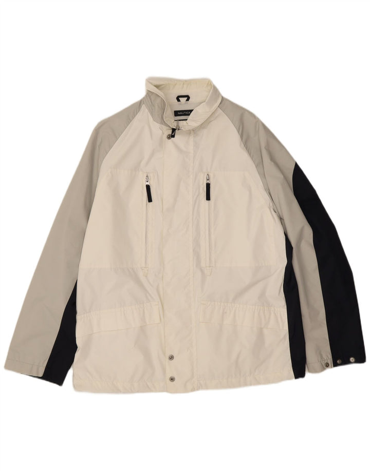 Nautica Herren-Regenjacke, UK 40, groß, weißes Colourblock-Nylon