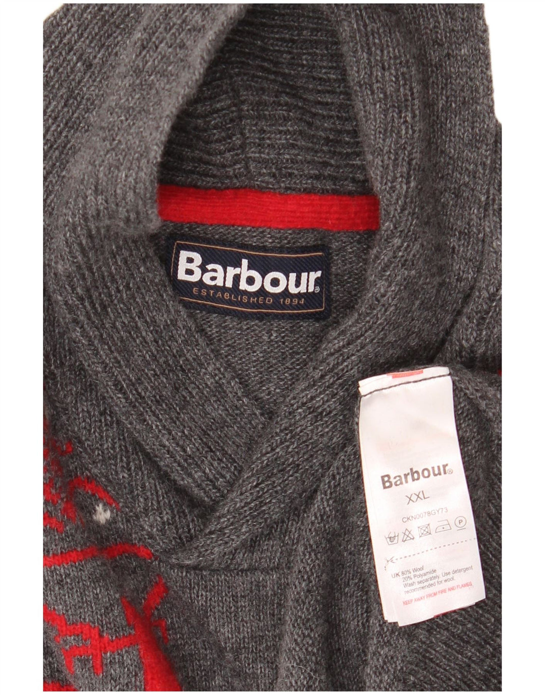 BARBOUR Jungen-Pullover mit Schalkragen, 15–16 Jahre, 2XL, graue Fair-Isle-Wolle