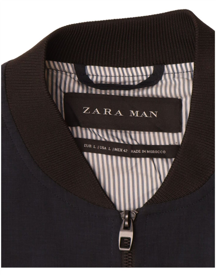 Zara Herren Bomberjacke UK 40 Large Marineblau Polyester
