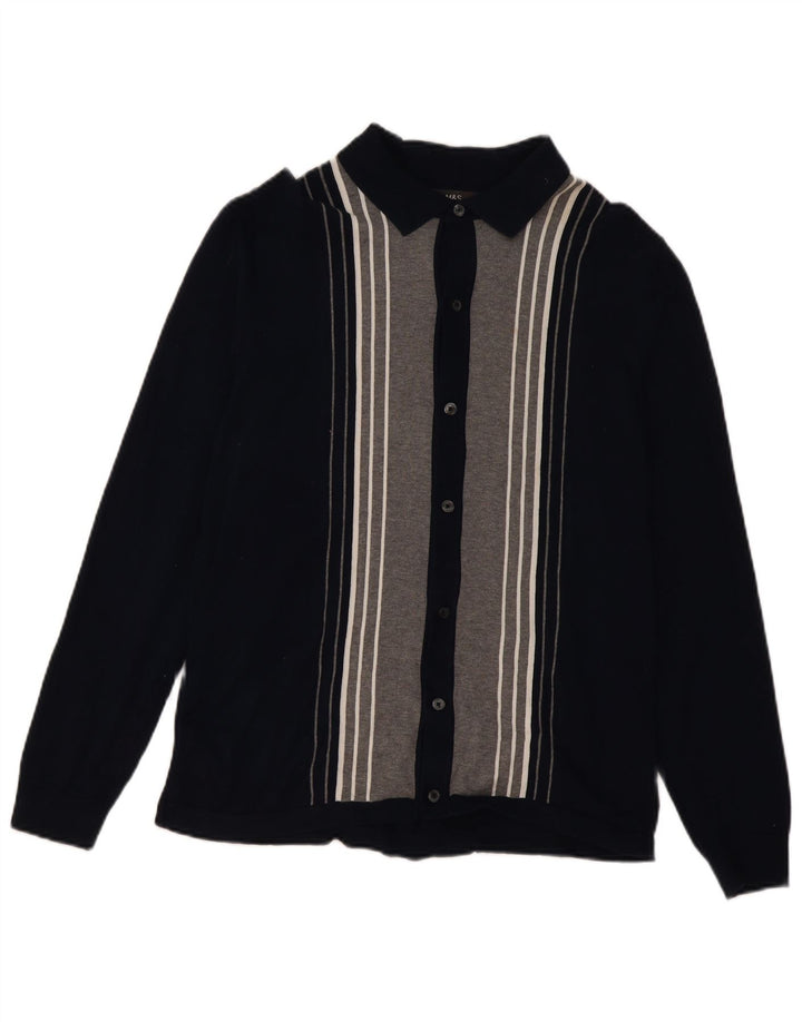 Marks & Spencer Herren-Cardigan aus mittelblauer, marineblauer Colourblock-Baumwolle