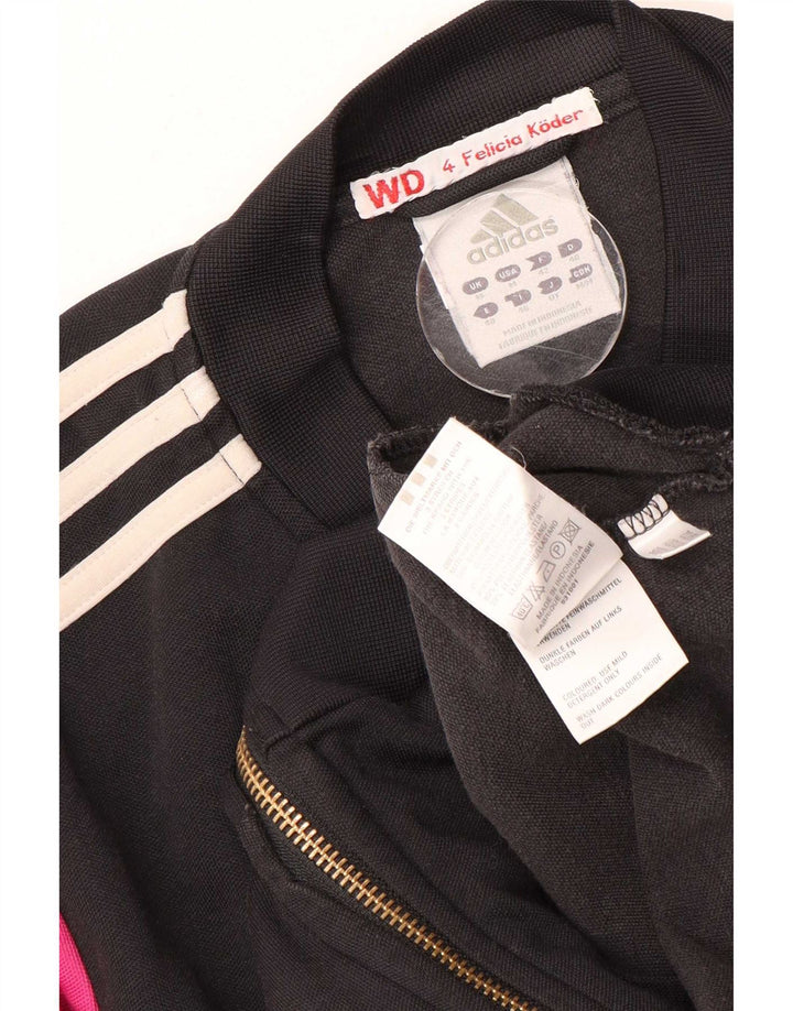 Adidas Damen-Trainingsanzug-Oberteiljacke UK 12 Mittelschwarze Colourblock-Baumwolle