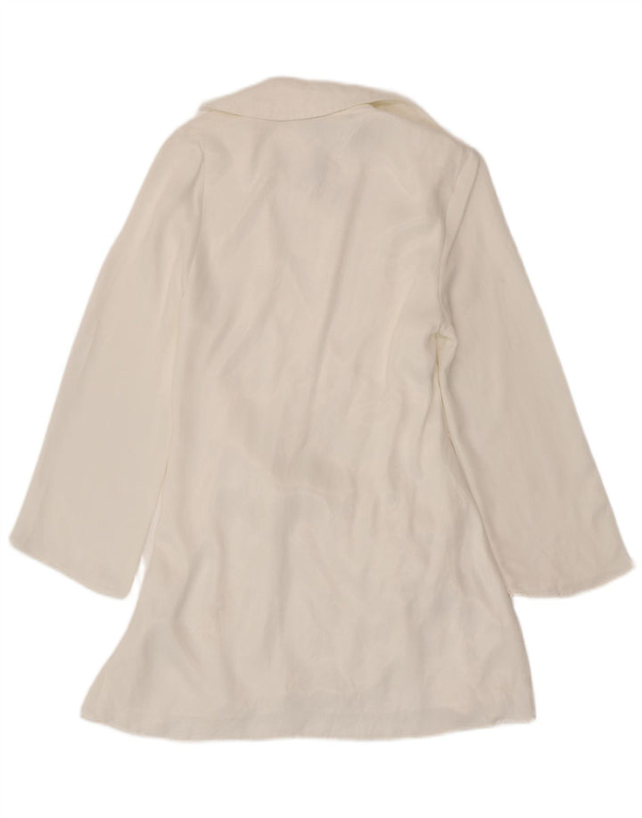 Zara Damen Langarm-Wickelkleid UK 12 Mittelweiße Viskose