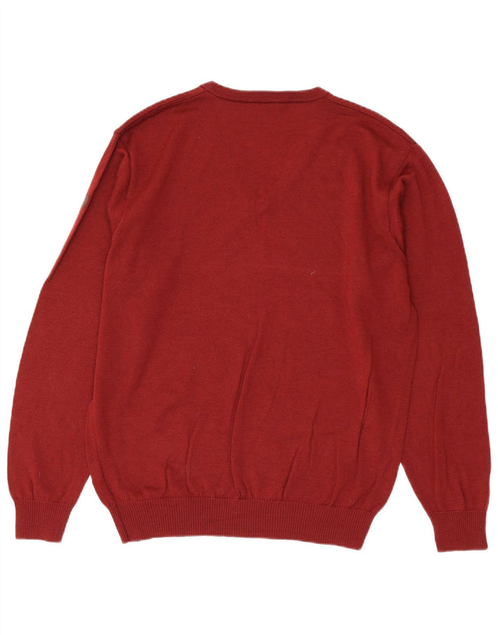 Marz Herren-Pullover mit V-Ausschnitt, IT 50, mittlere burgunderrote Schurwolle