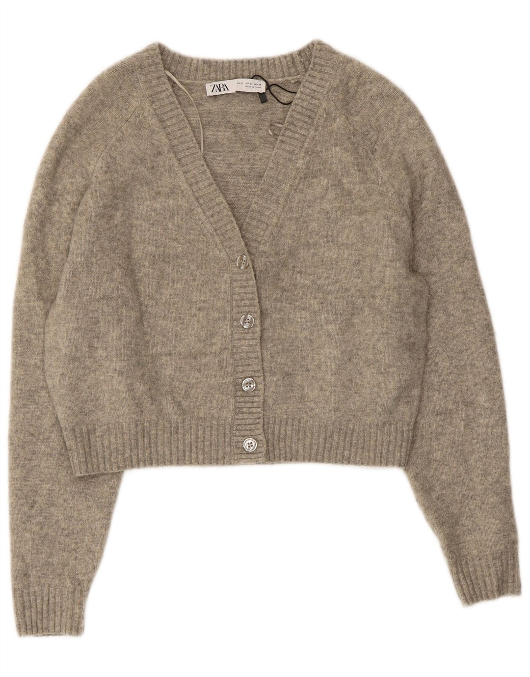 Zara Damen Crop-Oversize-Cardigan-Pullover, Gr. 10, klein, grau gefleckt