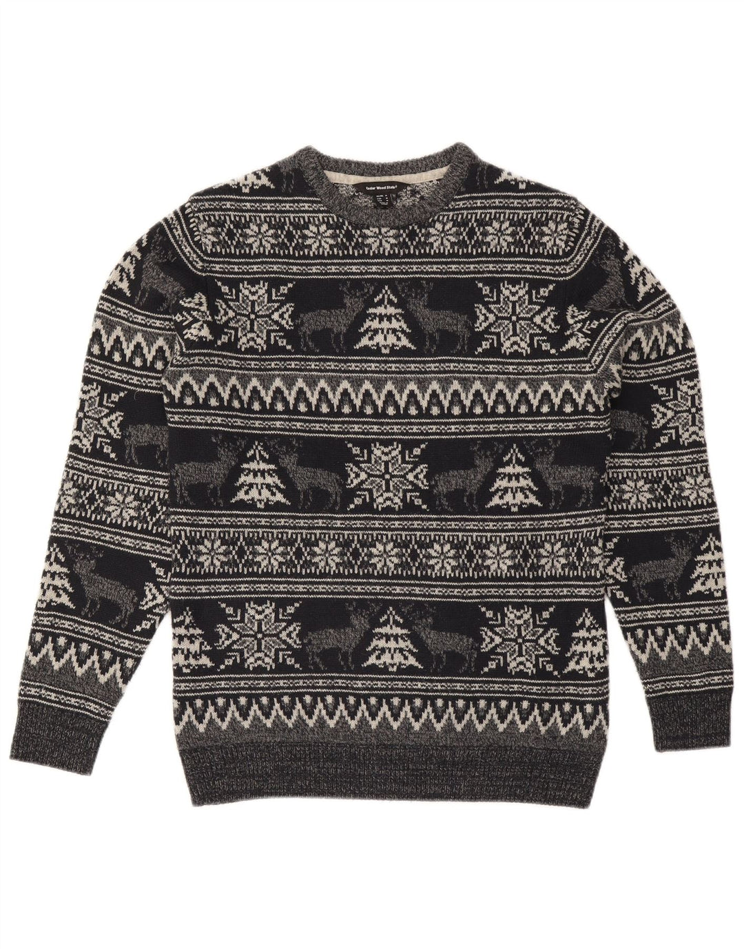 Cedarwood State Herren-Pullover mit Rundhalsausschnitt, Mittelgrau, Fair Isle