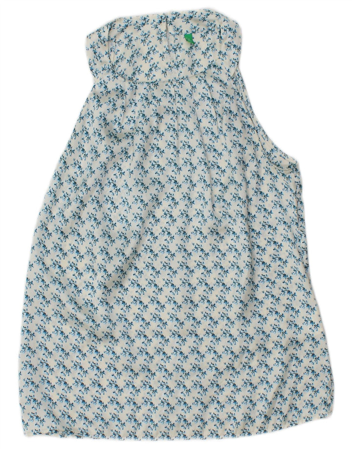 BENETTON Womens Sleeveless Blouse Top UK 10 Small White Floral Polyester