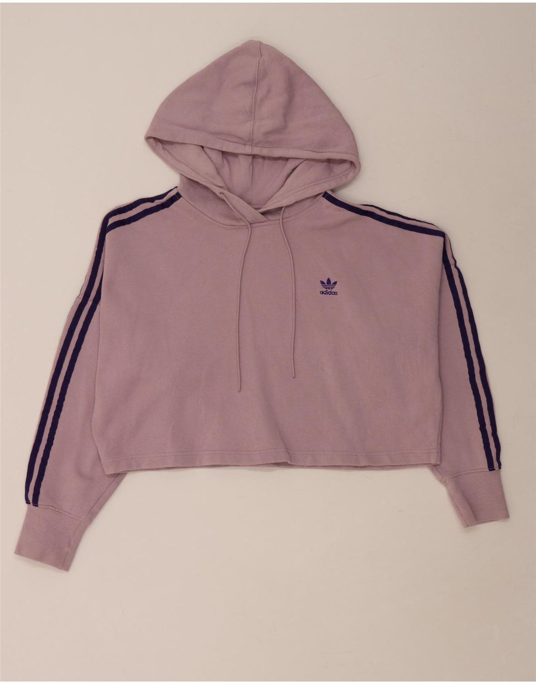 ADIDAS Damen Übergroßer Crop Hoodie Pullover UK 8 Small Lila Baumwolle