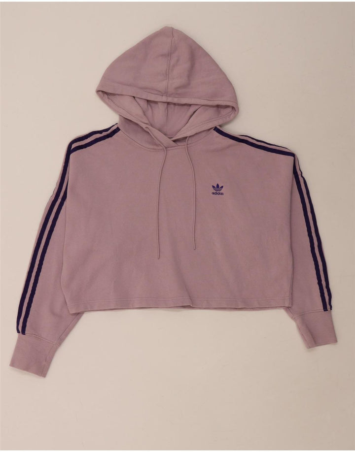 ADIDAS Damen Übergroßer Crop Hoodie Pullover UK 8 Small Lila Baumwolle