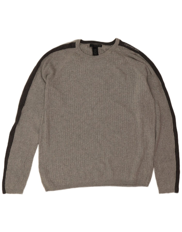 Calvin Klein Jeans Herren-Pullover mit Rundhalsausschnitt, 2XL, Grau, Farbblock
