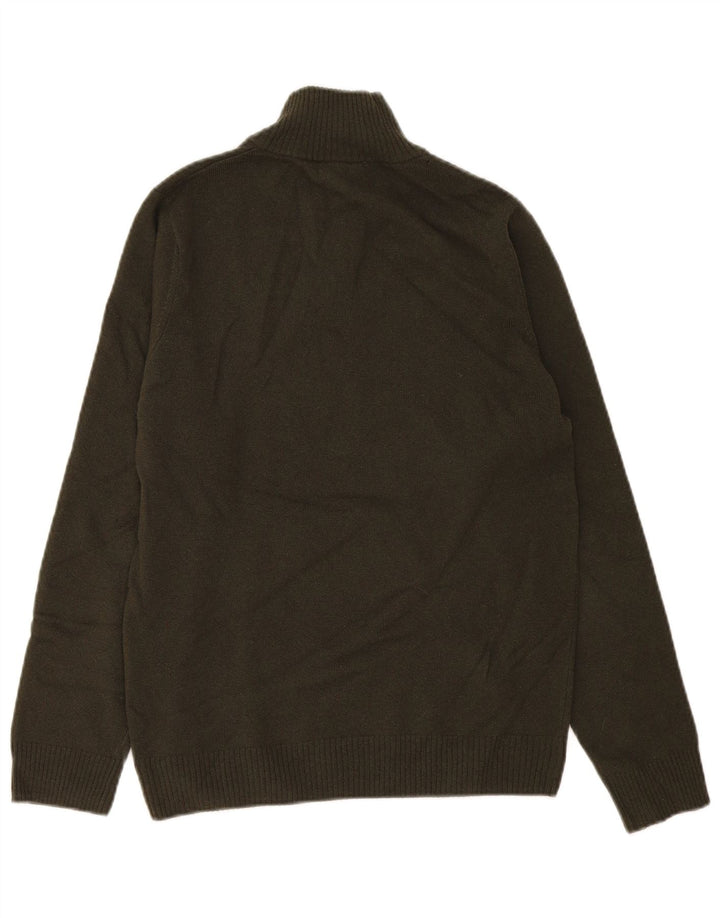 Lacoste Herren-Pullover mit Reißverschluss am Hals, Größe 4, mittlere Khaki-Schurwolle