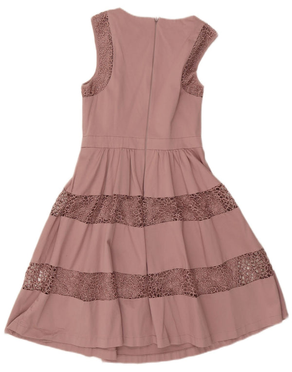 Warehouse Womens Sleeveless A-Line Dress UK 10 Small Pink Floral Cotton