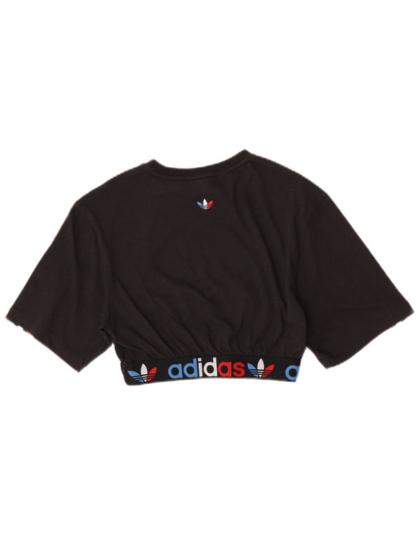 Adidas Damen Crop Graphic T-Shirt Top UK 8 Small Schwarz Colourblock