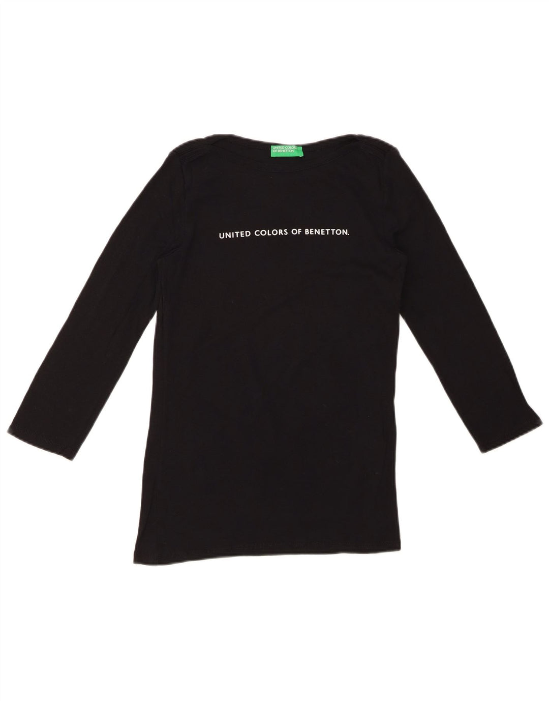 BENETTON Womens Graphic Top 3/4 Ärmel UK 8 Small Schwarz