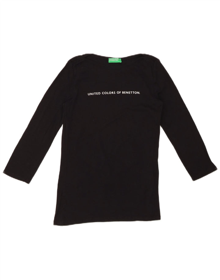BENETTON Womens Graphic Top 3/4 Ärmel UK 8 Small Schwarz