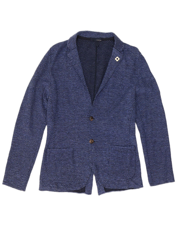 Lardini Damen-Blazer mit 2 Knöpfen, UK 12, mittelblau gepunktete Baumwolle