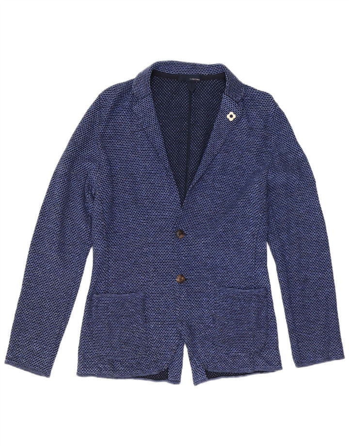 Lardini Damen-Blazer mit 2 Knöpfen, UK 12, mittelblau gepunktete Baumwolle