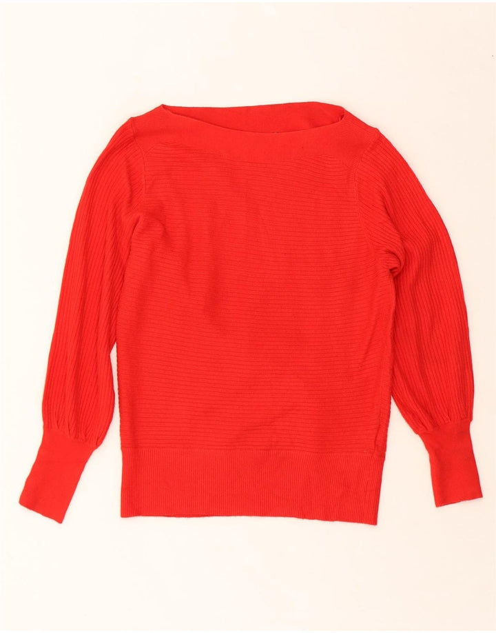 MARKS & SPENCER Womens Boat Neck Jumper Sweater UK 12 Medium Red Viscose Vintage Marks & Spencer and Second-Hand Marks & Spencer from Messina Hembry 