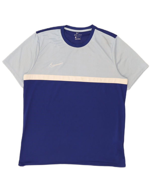 Nike Mens Dri Fit T-Shirt Top XL Blue Colourblock Polyester