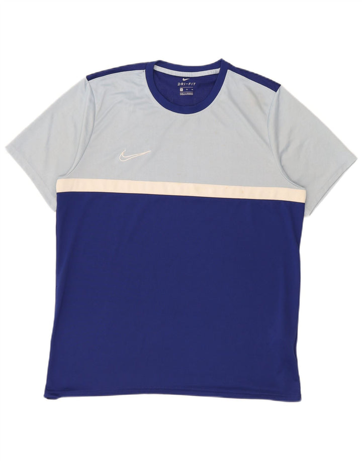 Nike Herren Dri Fit T-Shirt Top XL Blaues Colourblock-Polyester