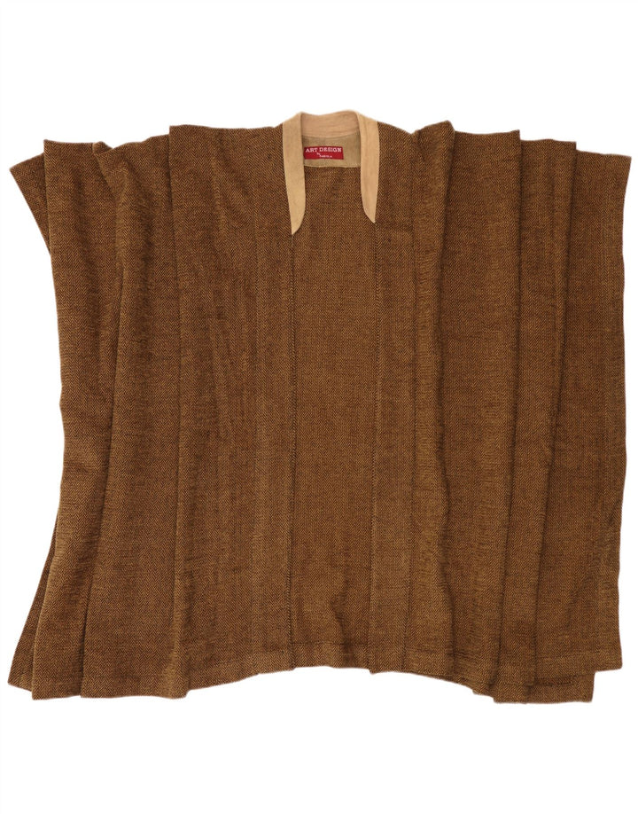 Fabiola Damen Cape-Pullover, Einheitsgröße, braunes Fischgrätenmuster