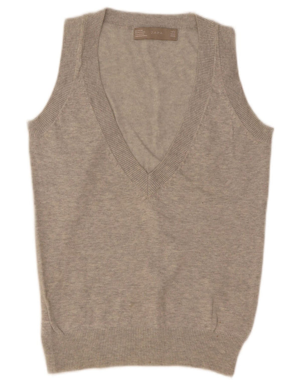 Zara Damen Weste Tank Top UK 8 Small Grau gefleckte Baumwolle