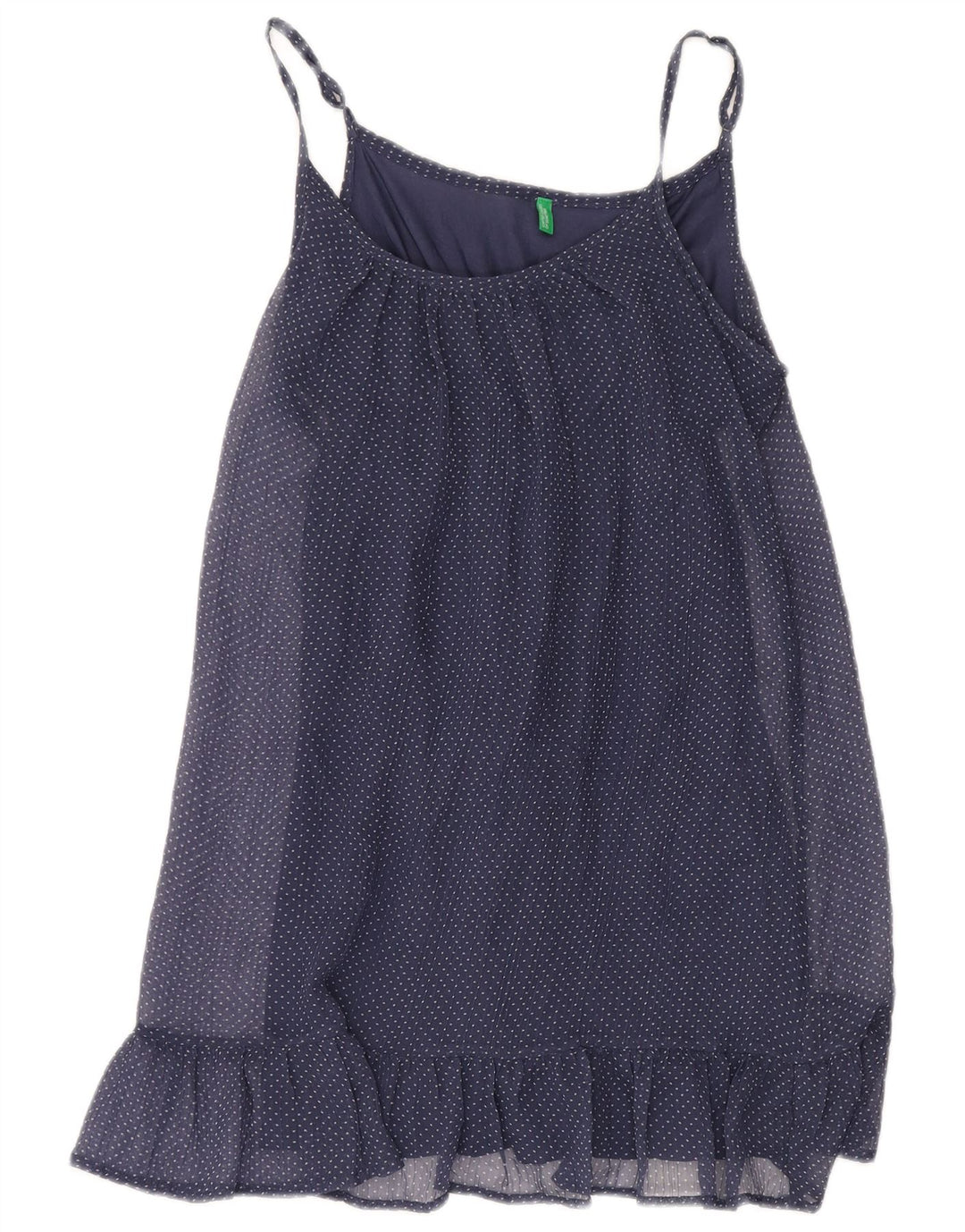 BENETTON Damen-Sommerkleid, Größe S, Marineblau, gepunktet, Polyester
