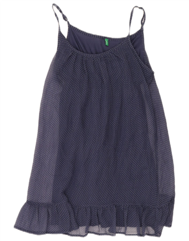 BENETTON Damen-Sommerkleid, Größe S, Marineblau, gepunktet, Polyester