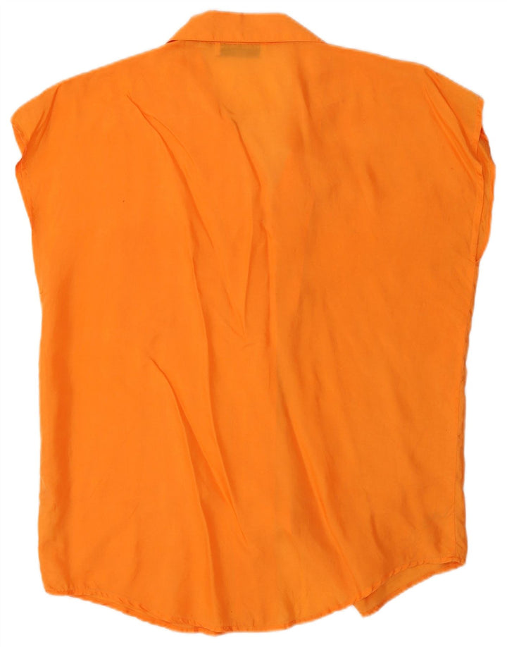 Vintage Damen Ärmellose Hemdbluse UK 14 Mittelorange
