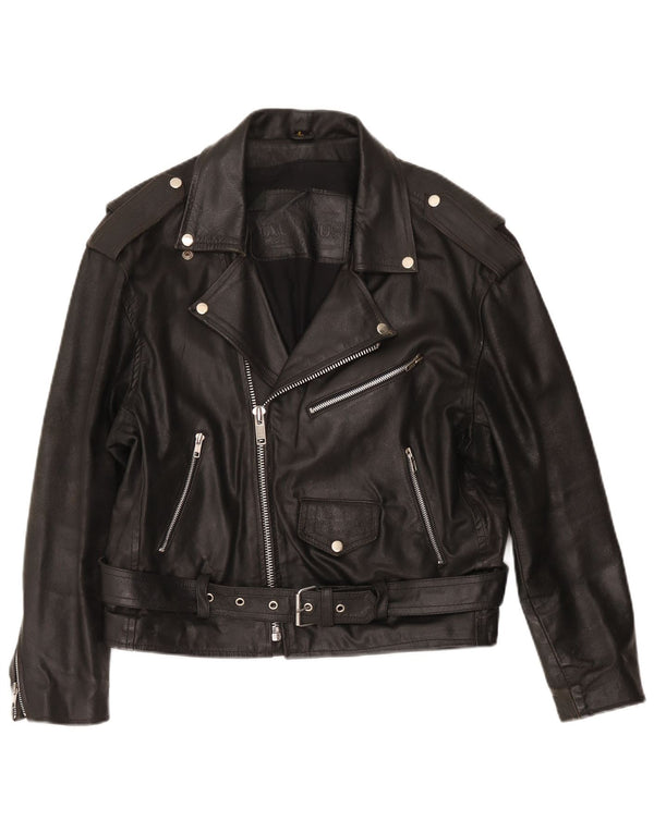 Vintage Damen Leder Bikerjacke UK 16 Large Schwarz
